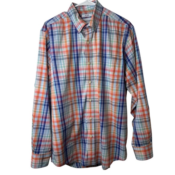 Saddlebred Comfort Flex Men’s Plaid‎ Long Sleeve Button-Down Shirt Size Medium - Picture 1 of 3